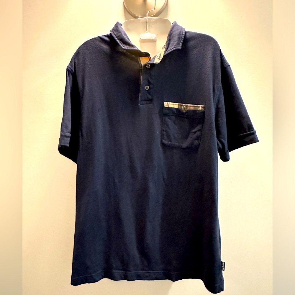 Barbour Polo pullover 3 button shirt Navy Blue Size Large